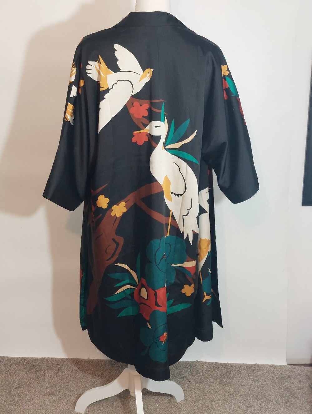 Black Floral & Crane Kimono Jacket